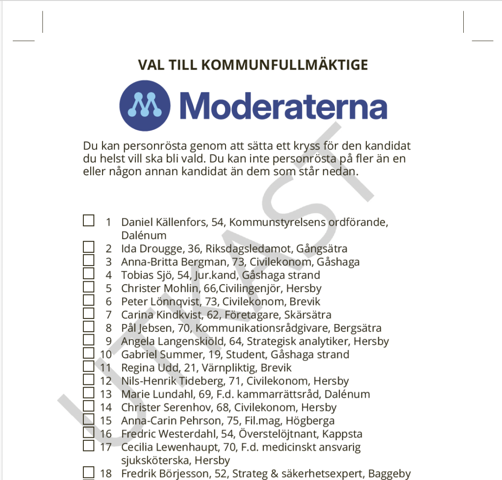 Valsedel Lidingömoderaterna 2026